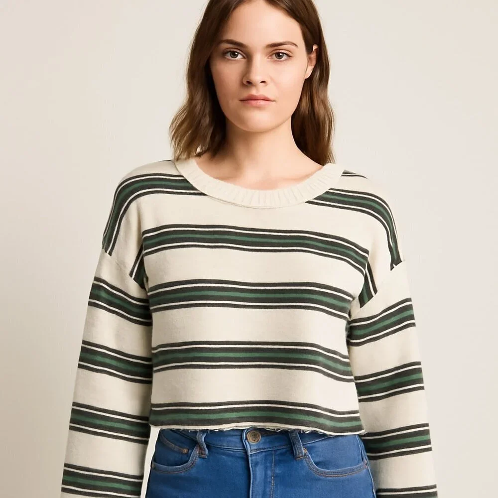 OTHERS FOLLOW Knit Striped Pullover Cropped Sweater Womens Medium oversized